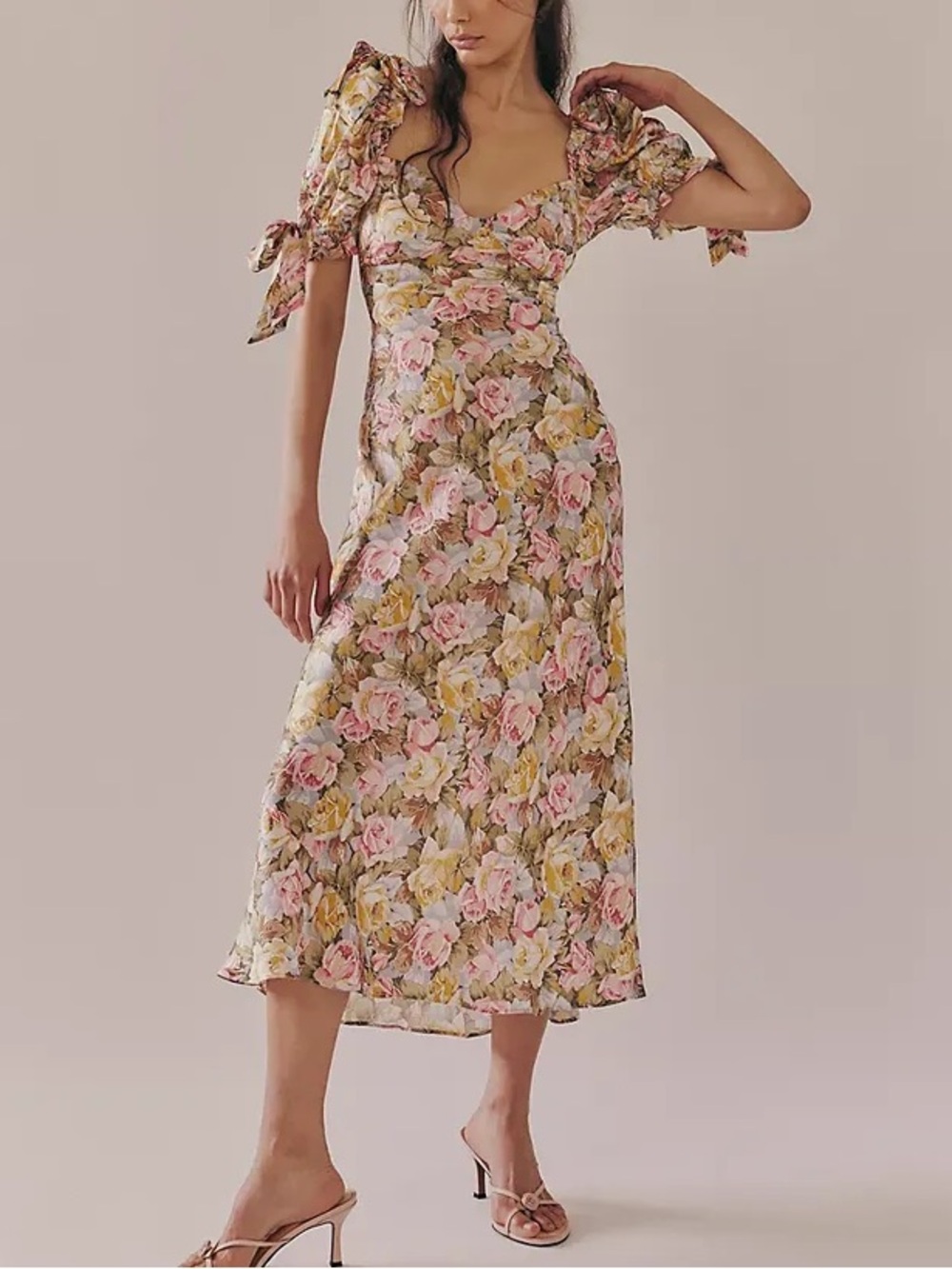 Selkie The Poet Printed Floral Slip Dress - Natural - NWOT
